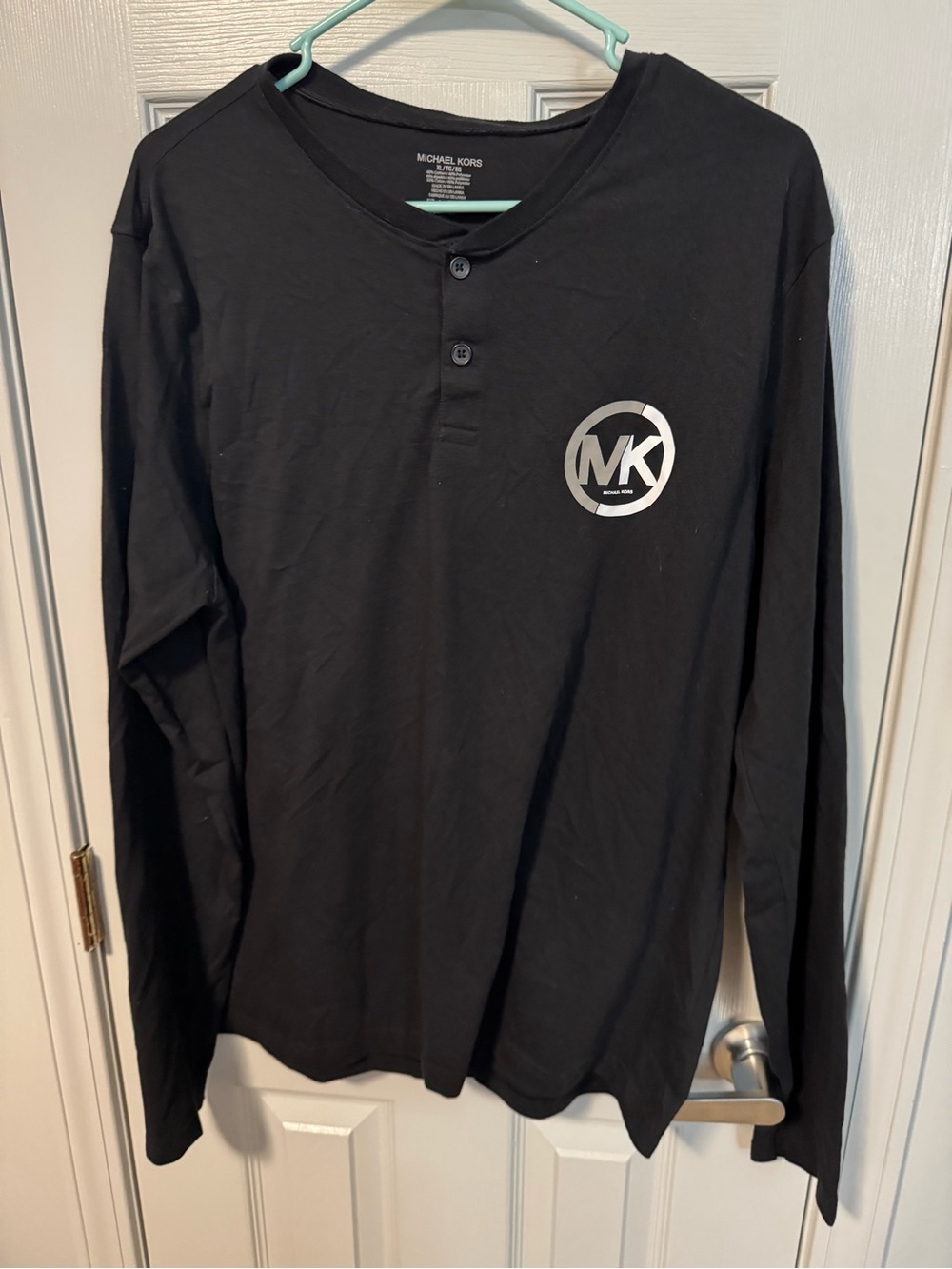 Michael Kors Black Long-Sleeve Henley with Silver MK Logo